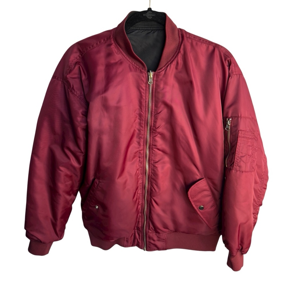 Forever 21 Women's Small Oversized Maroon Red Bomber Jacket NWOT Pockets